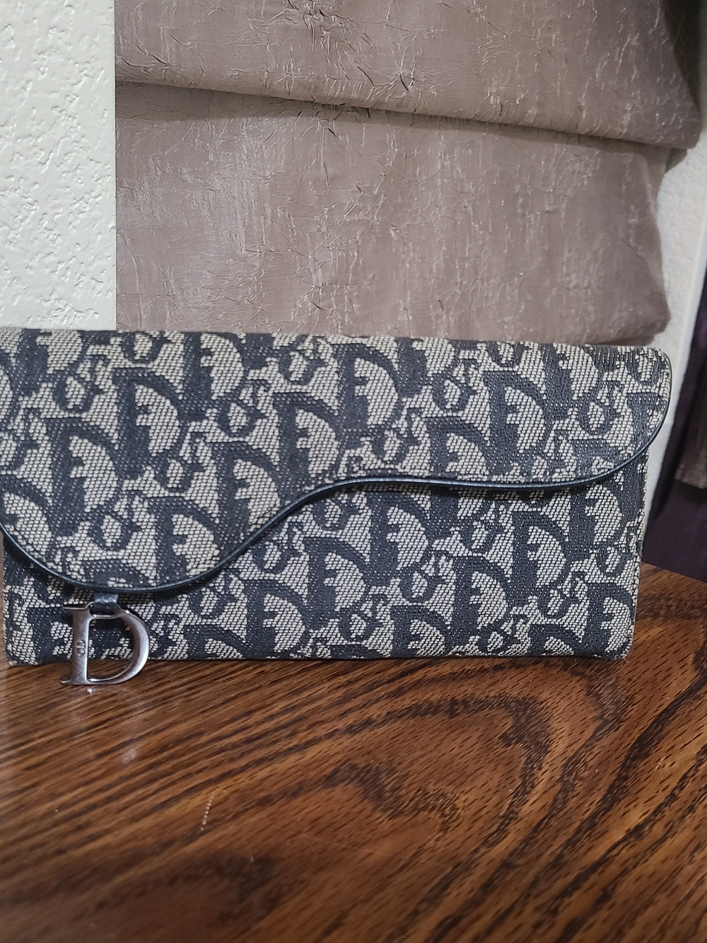 Christian Dior Black and Gray Saddle Wallet Clutch-COA included